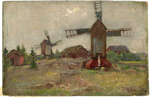 Лажечников Александр Иванович. Пейзаж с мельницами